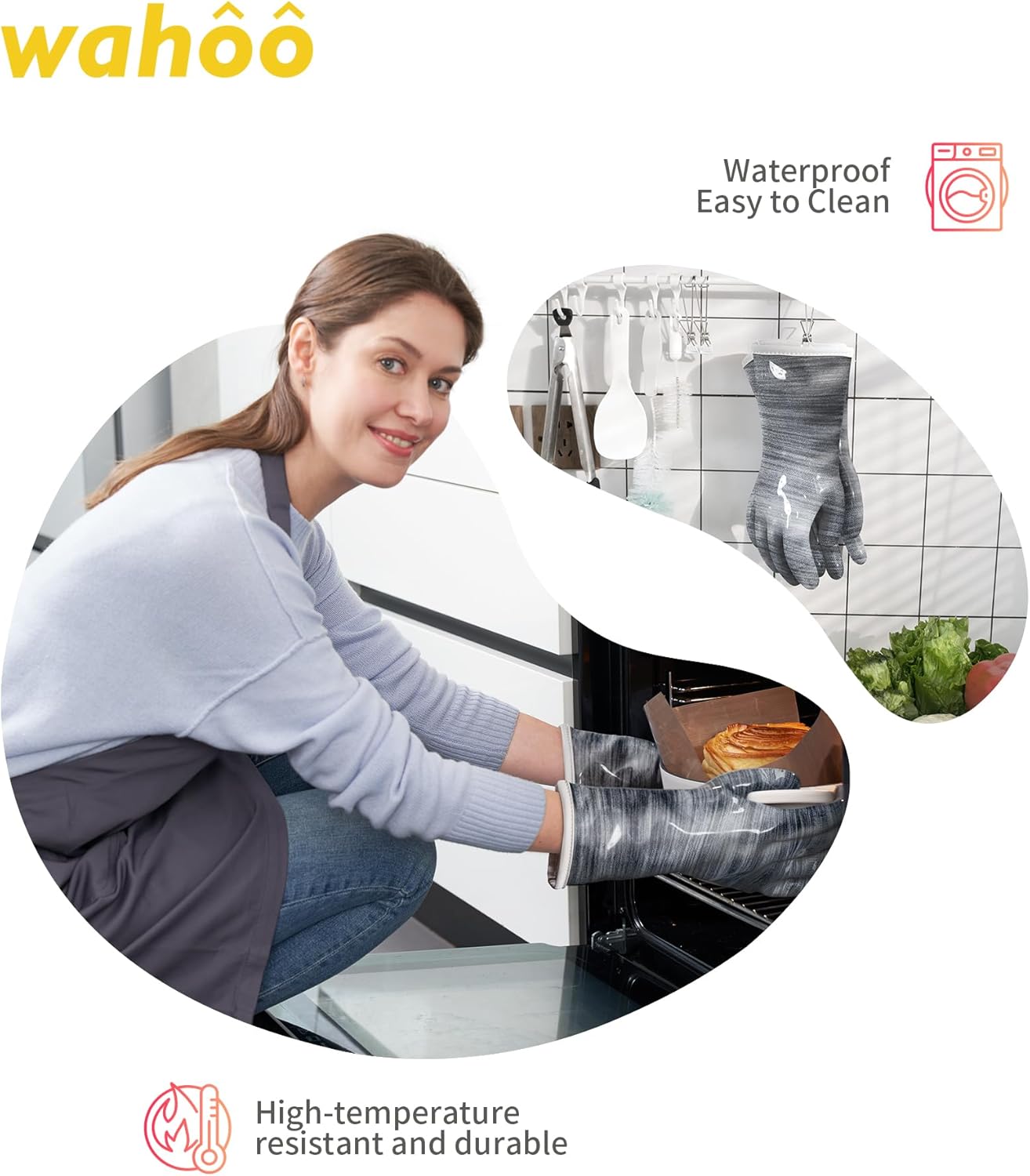 wahoo Liquid Silicone Smoker Oven Gloves, Food-Contact Grade, Heat Resistant Gloves for Cooking, Grilling, Baking, Grey,