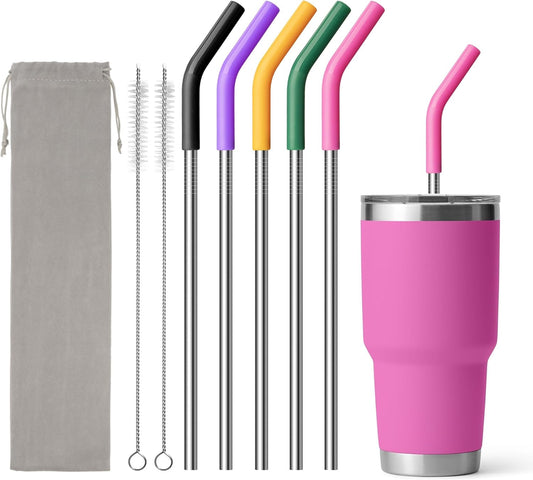 30 oz Straw for YETI Tumbler, Metal Straight Straws Reusable with Silicone Tip for BJPKPK, RTIC, WETOWETO, Beast 30 oz
