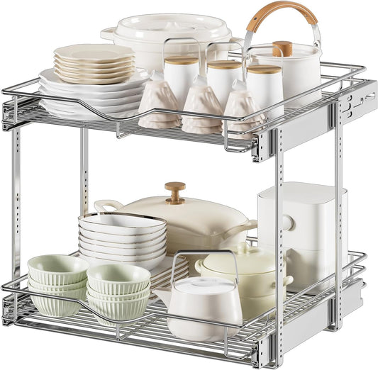 DINDON Pull Out Cabinet Organizer (22-1/2" W x 21-1/2"D), Cabinet Pull Out Shelves, 2 Tier Pull Out Drawers for Kitchen