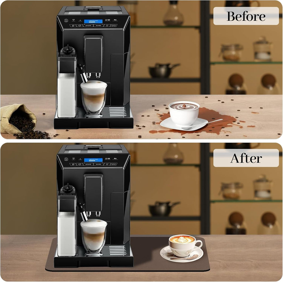 Bloss Coffee Mat, Bar Mat, Hide Stain Absorbent Drying Mat with Waterproof Rubber Back, Fit Under Coffee Maker Machine Pot Espresso Machine(12.2"x19.7", Brown)