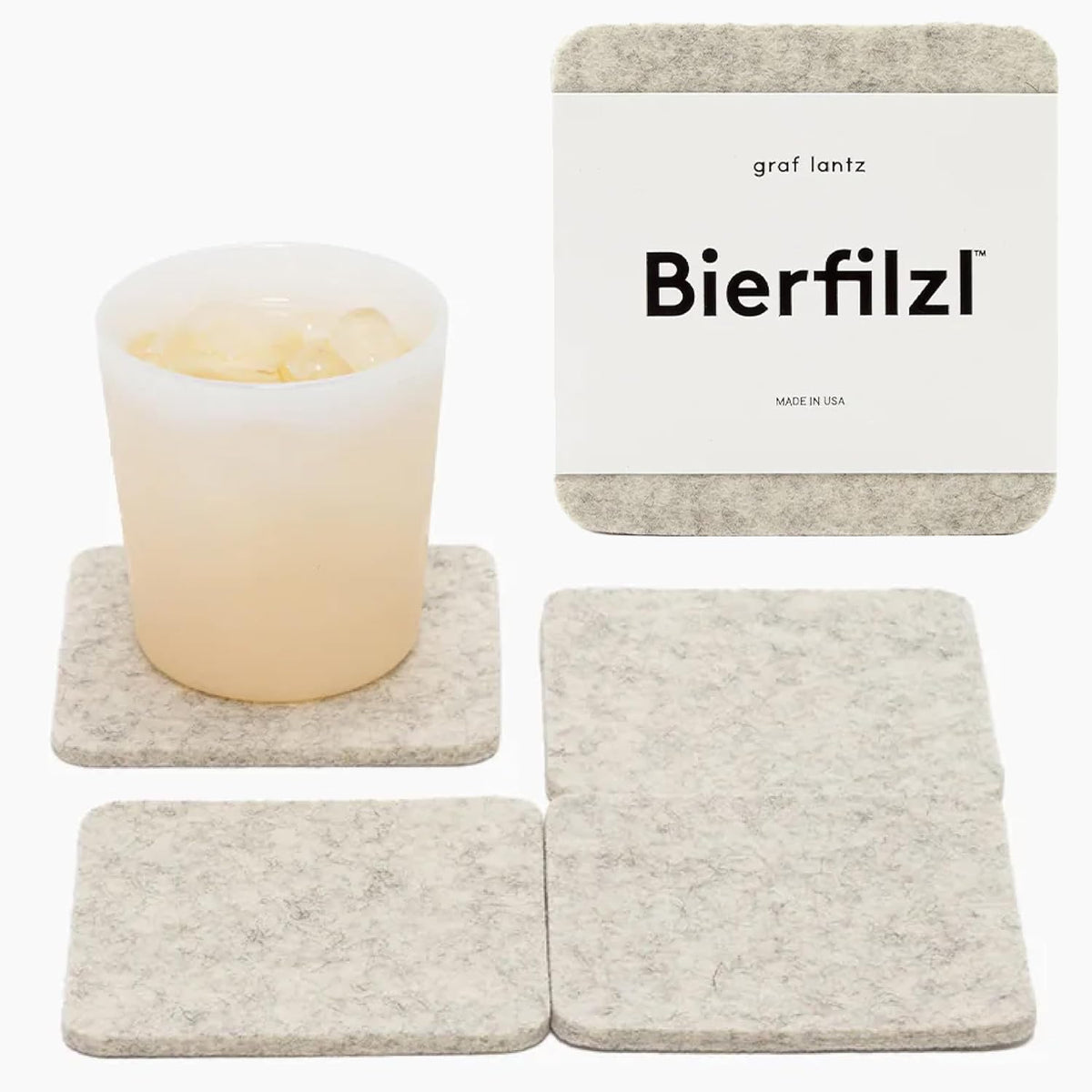 Graf Lantz - Bierfilzl Merino Wool Square Coasters Set of 4, Heather White (4"x4"x5mm), Absorbs 30% Weight, Natural German Wool - Heat Resistant, Sustainable, Reusable - Home Decor, Coffee Table Decor
