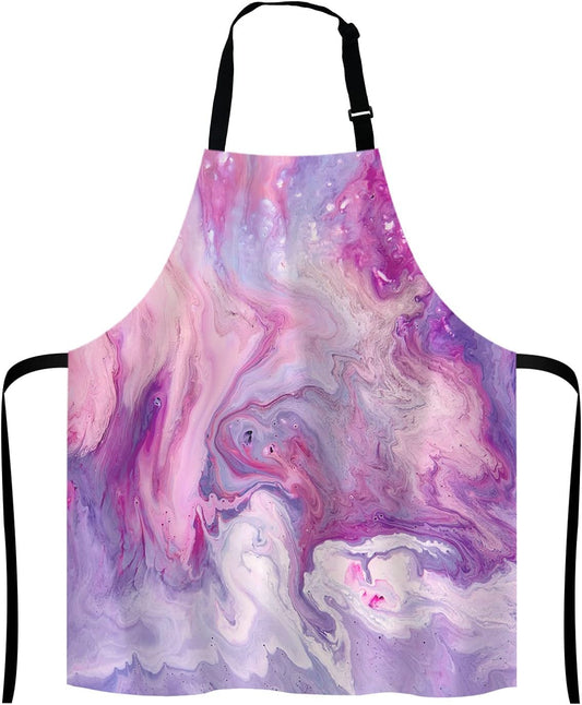 Purple Marble Pattern Bib Apron with Adjustable Neck for Men Women,Suitable for Home Kitchen Cooking Waitress Chef Grill