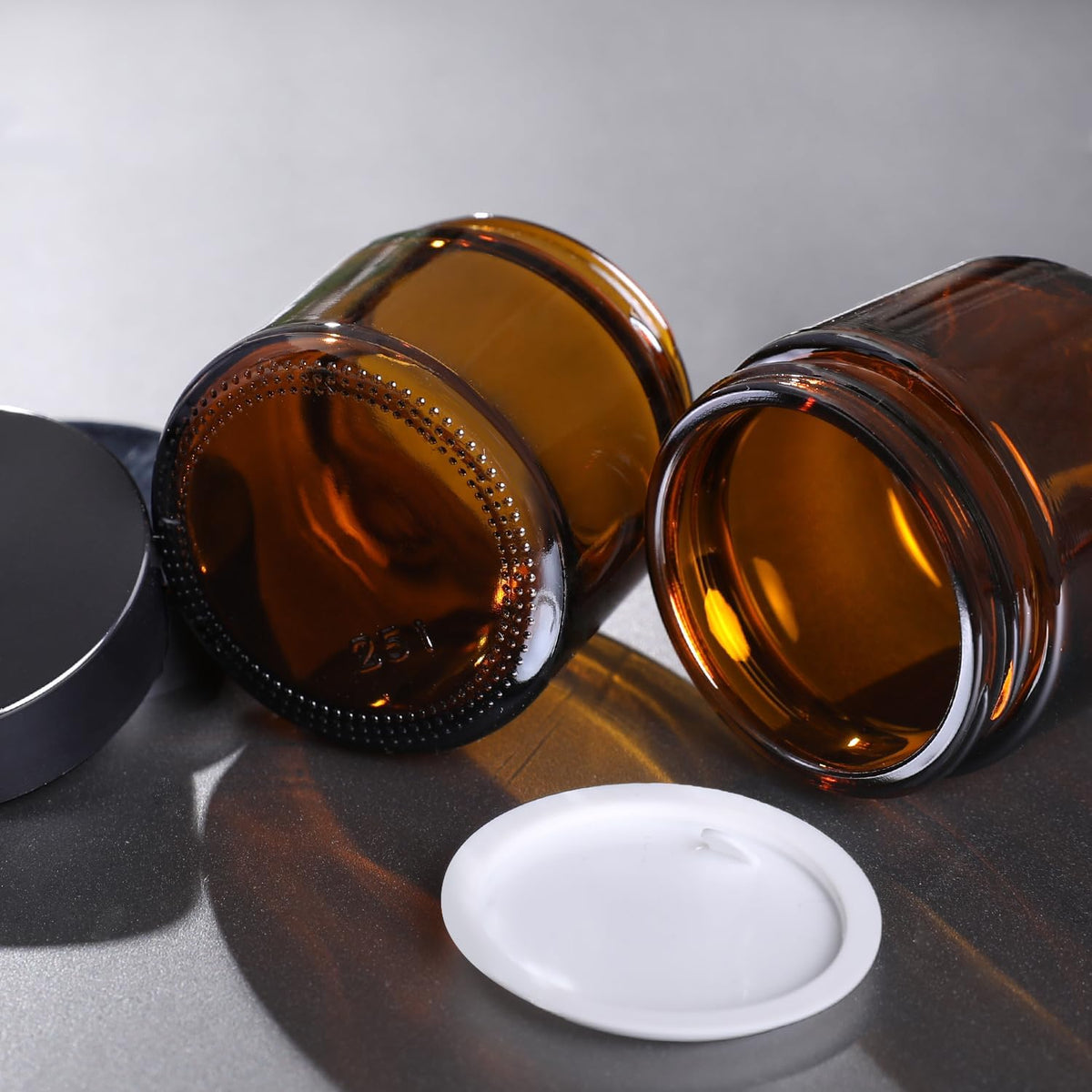 2oz Glass Cosmetic Jars With Lids 3pcs Small Makeup Containers(2 OZ, Amber)