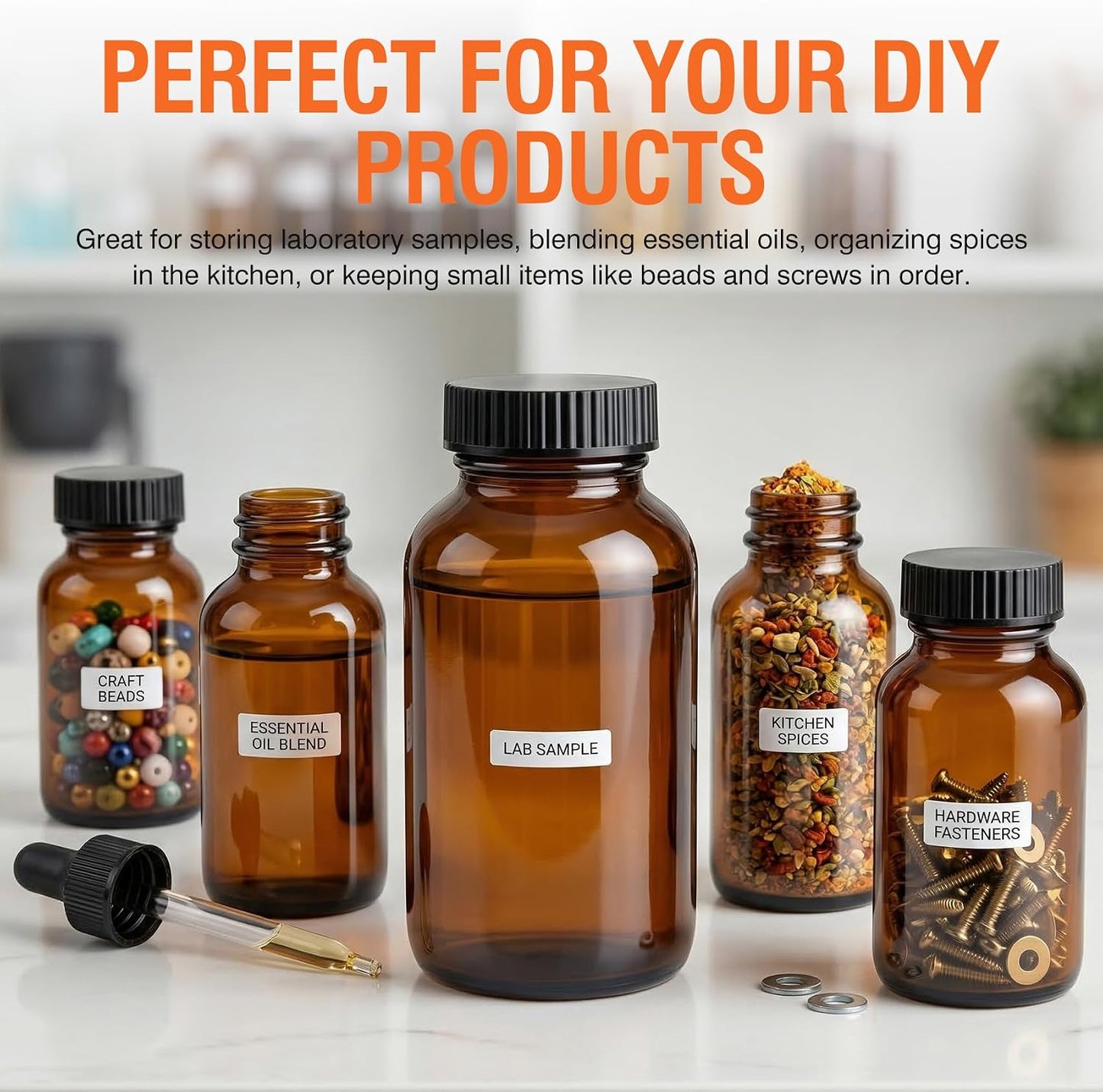 PEKYBIO 24 Pack 200ML Amber Glass Wide Mouth Packer Bottle with Cap