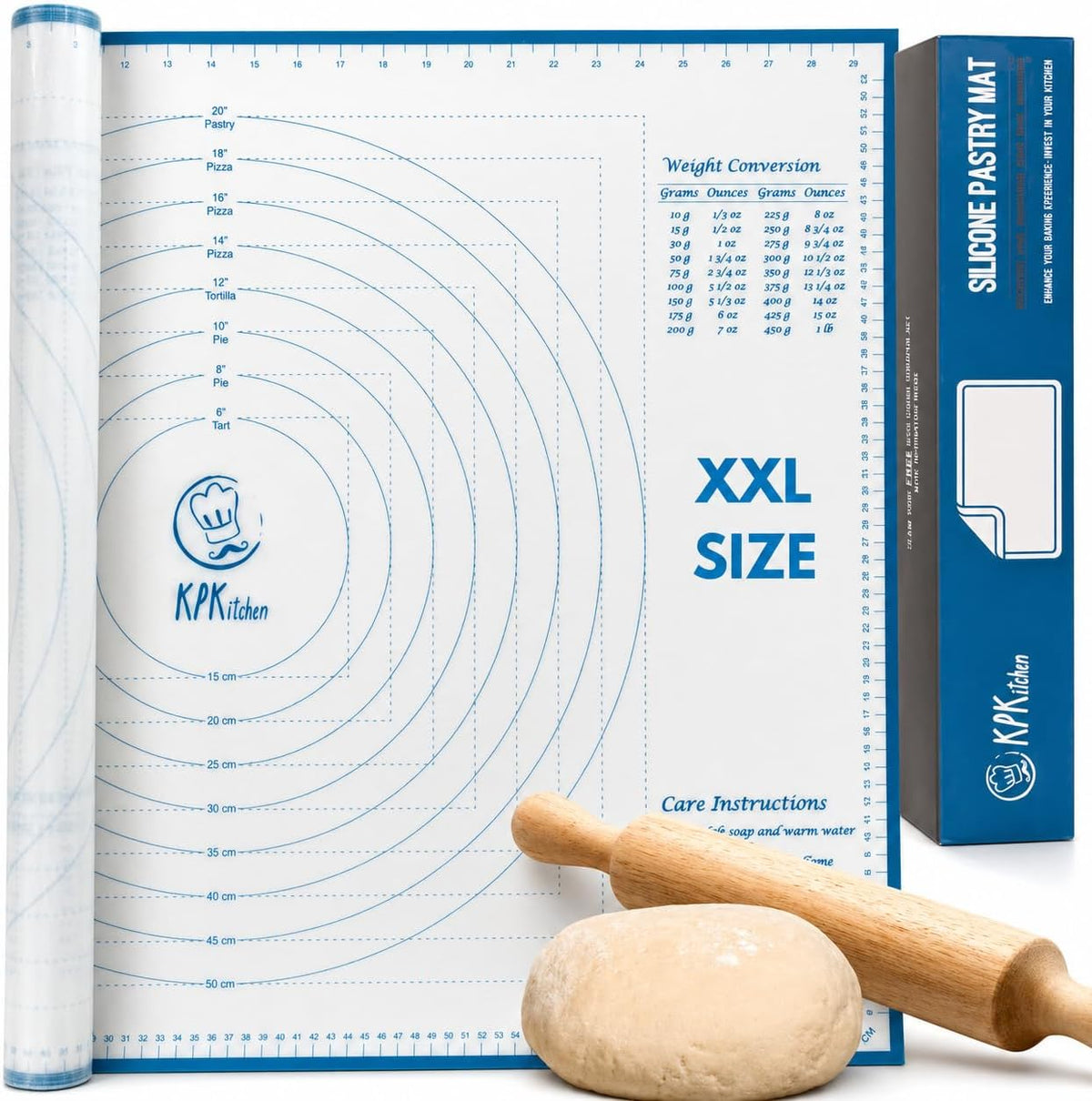 Silicone Pastry Mat XXL, Extra Large Dough Rolling Mat for Baking &amp; Pizza | Non-Slip, Easy-Clean Surface, 23.5 x 31.5 Inches, Printed Measurements &amp; Conversion Chart, For Dough, Cookies, Pie &amp; Fondant.