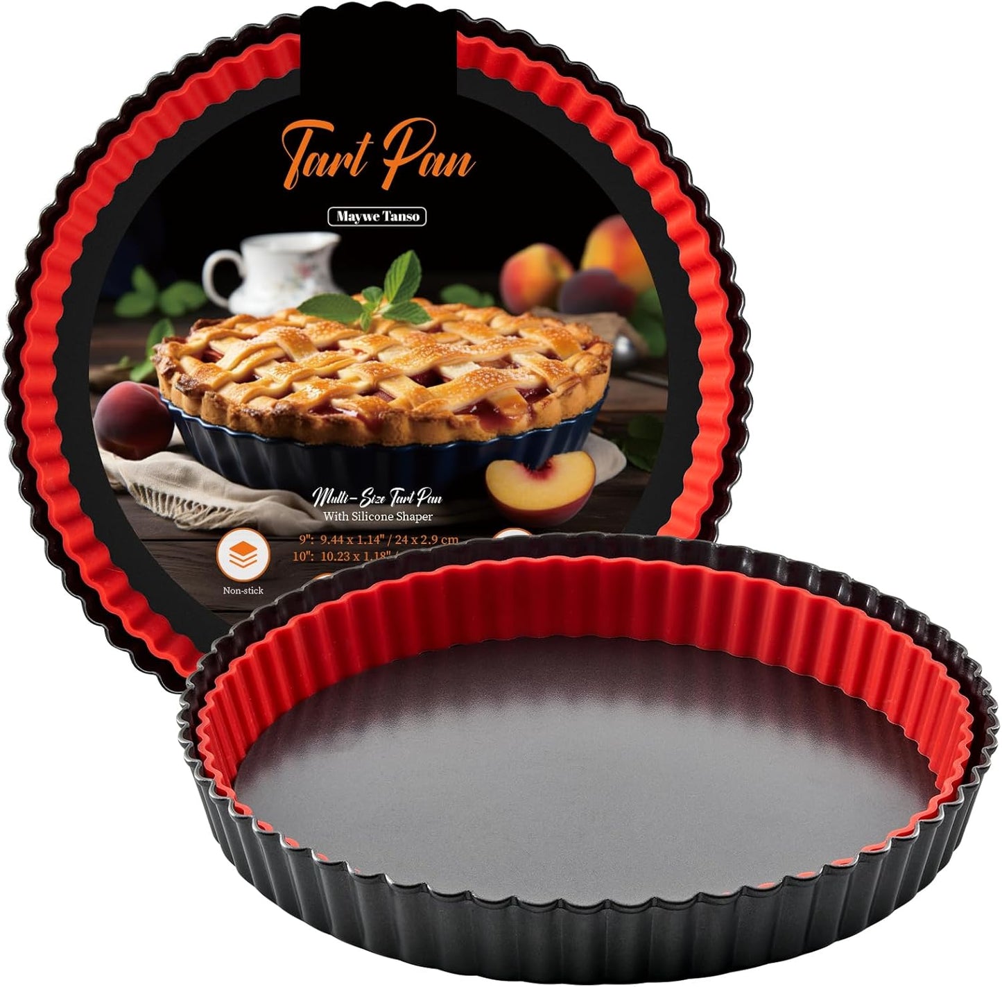 Tart Pan with Removable Bottom,10 Inch Tart and Quiche Pan,Non-stick Round Carbon Steel Deep Fluted 