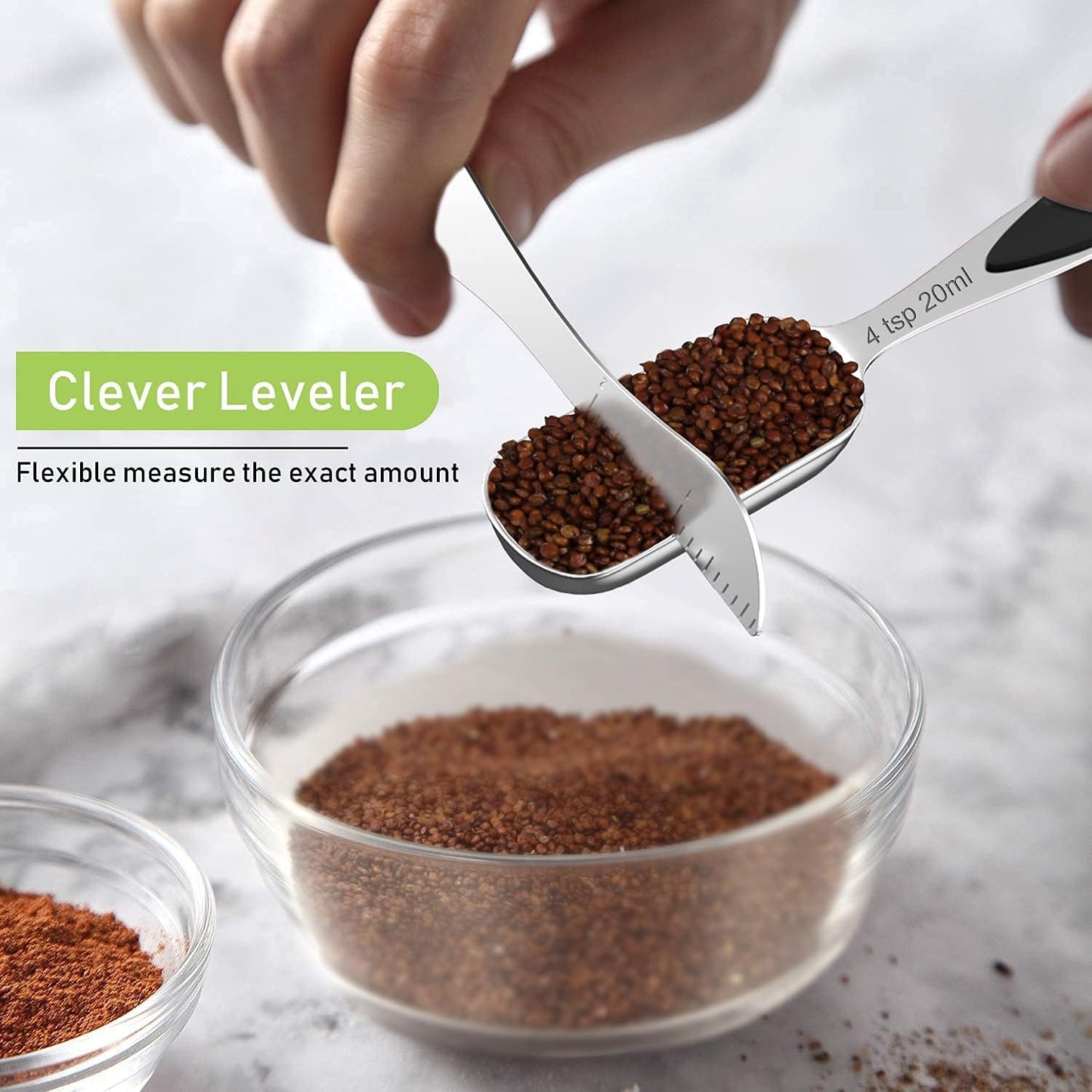 Measuring Cups and Measuring Spoons Set, Wildone Stainless Steel 8 Measuring Cups, 10 Measuring Spoons, 1 Leveler 1 Whisk &amp; 5 Mini Spoons, for Dry and Liquid Ingredient - 25 Piece Black