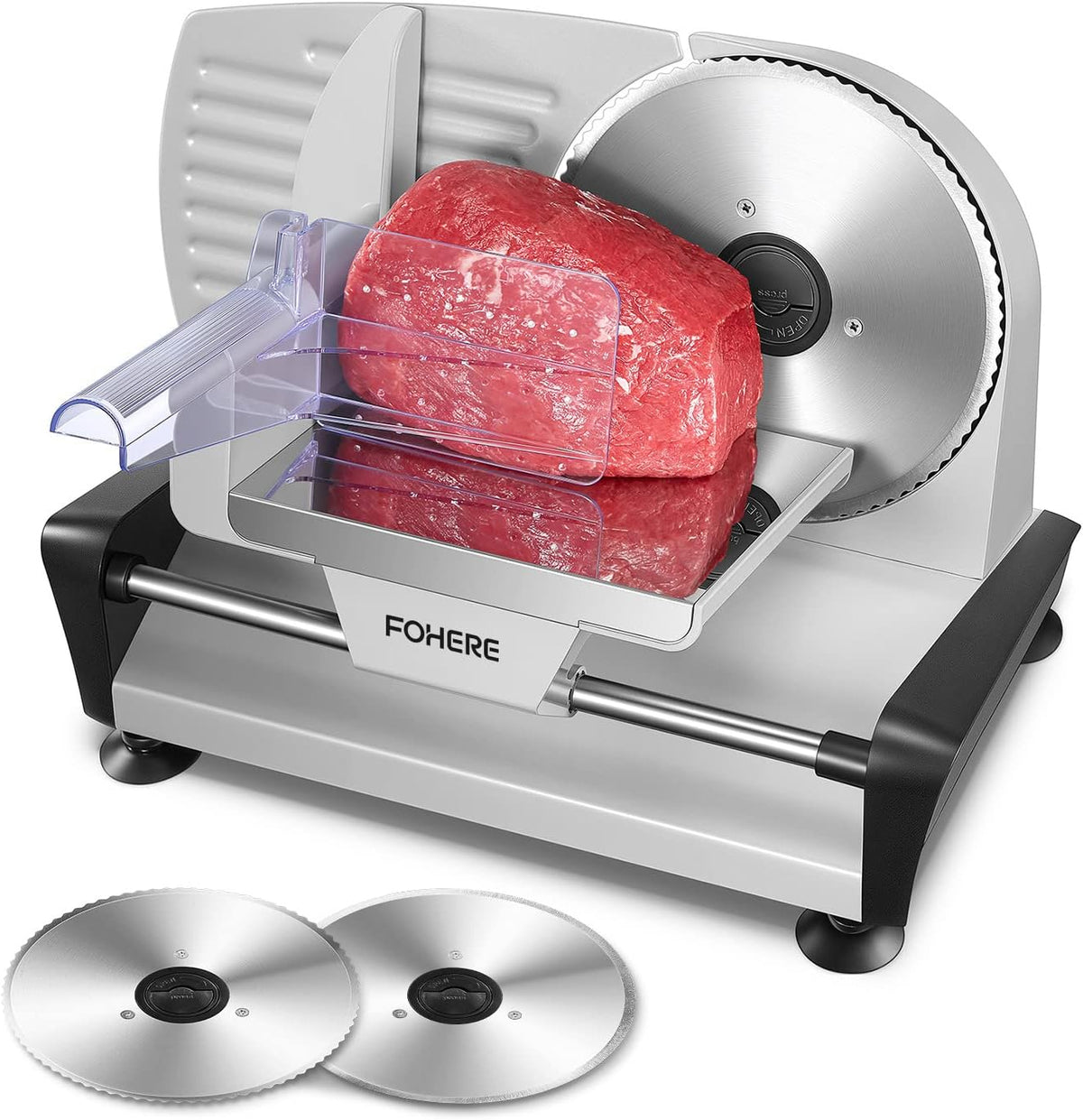 FOHERE 200W Meat Slicer 7.5" Serrated+Smooth Blades &amp; Adjustable Thickness
