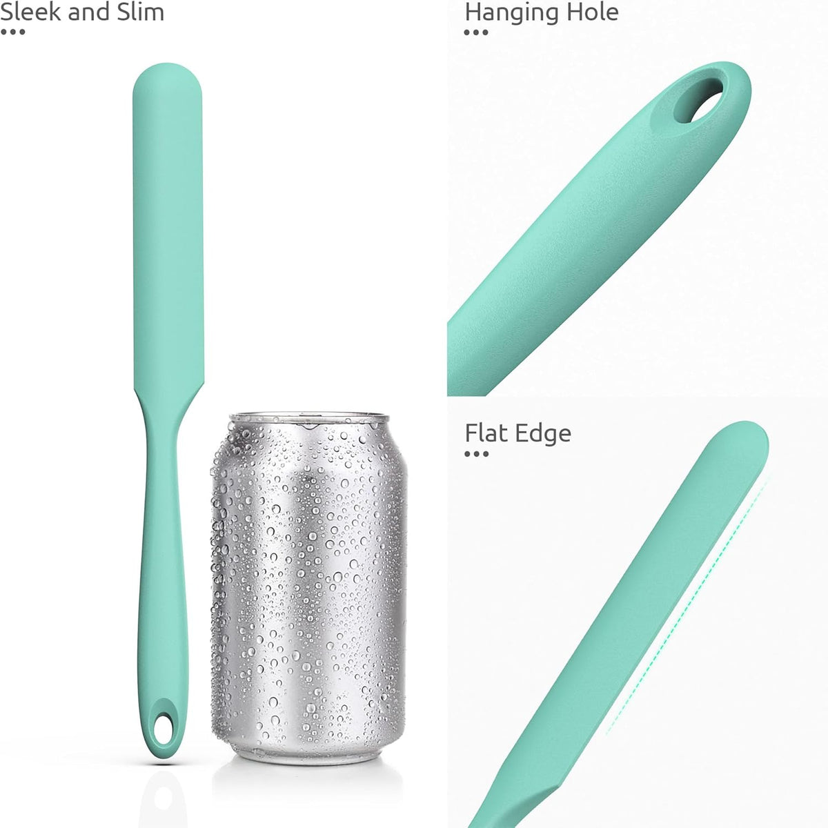 U-Taste Skinny Silicone Jar Spatula: 600ºF Heat-Resistant Food-Grade 10in Long Narrow Sourdough Stirring Stick, Seamless Flexible Peanut Butter Spreader for Scraping Icing Bread Cream, Jam (Aqua Sky)