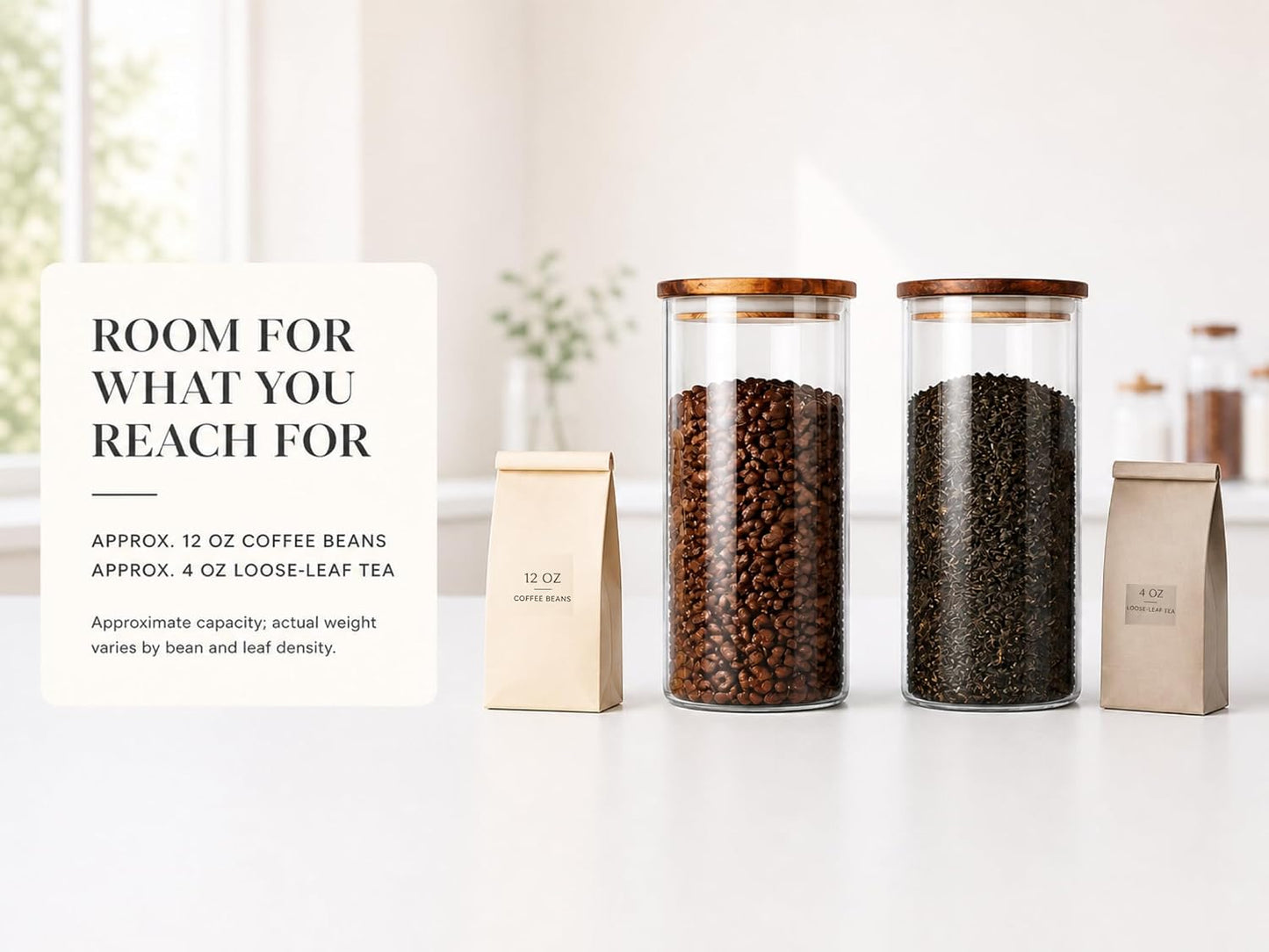 KKC HOME ACCENTS Glass Canister for Coffee Bean &amp; Tea, 39 oz Jar with Lid