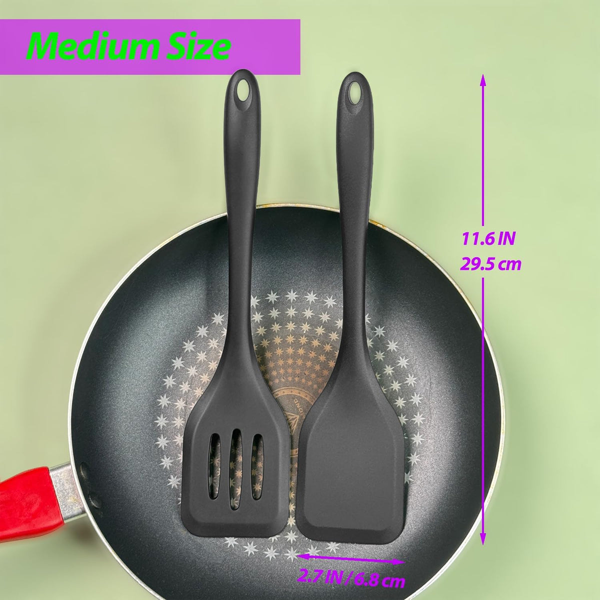Silicone Spatula Set, Heat Resistant Solid &amp; Slotted Turner, 11 IN