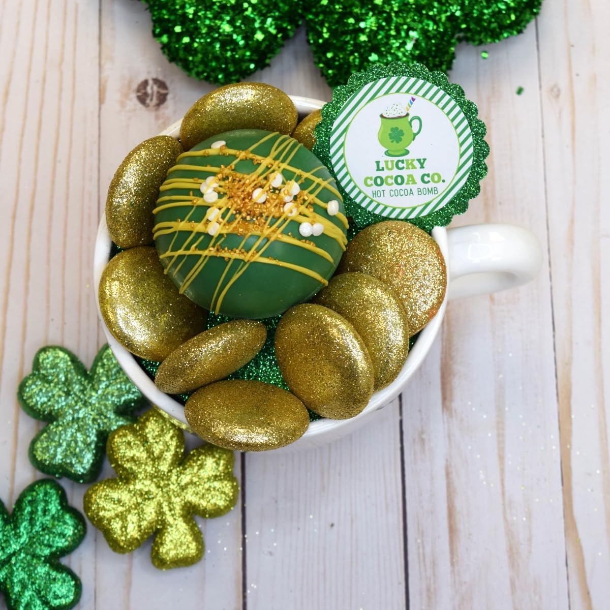 Lucky Cocoa Co. Festive Mug Themed St. Patrick's Day Hot Cocoa Bomb Packaging Sticker Labels, Total of 40 2" Circle Stickers (20 sets of 2) by AmandaCreation