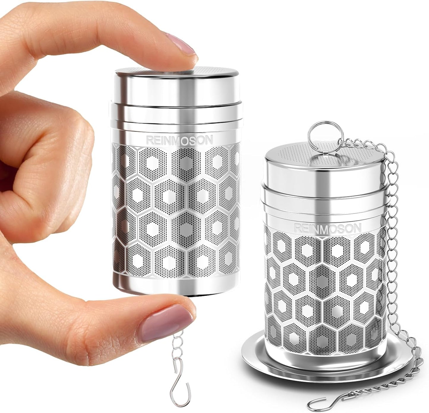 2 Pack Reinmoson Mini Stainless Steel Tea Strainer for Loose Tea 1.2”x2.2” | Extra Fine Mesh Tea Infuser for Loose Leaf Tea Steeper, Updated Slim Threaded Lid Tea Ball for Cup Mug Teapot Bottle Kettle