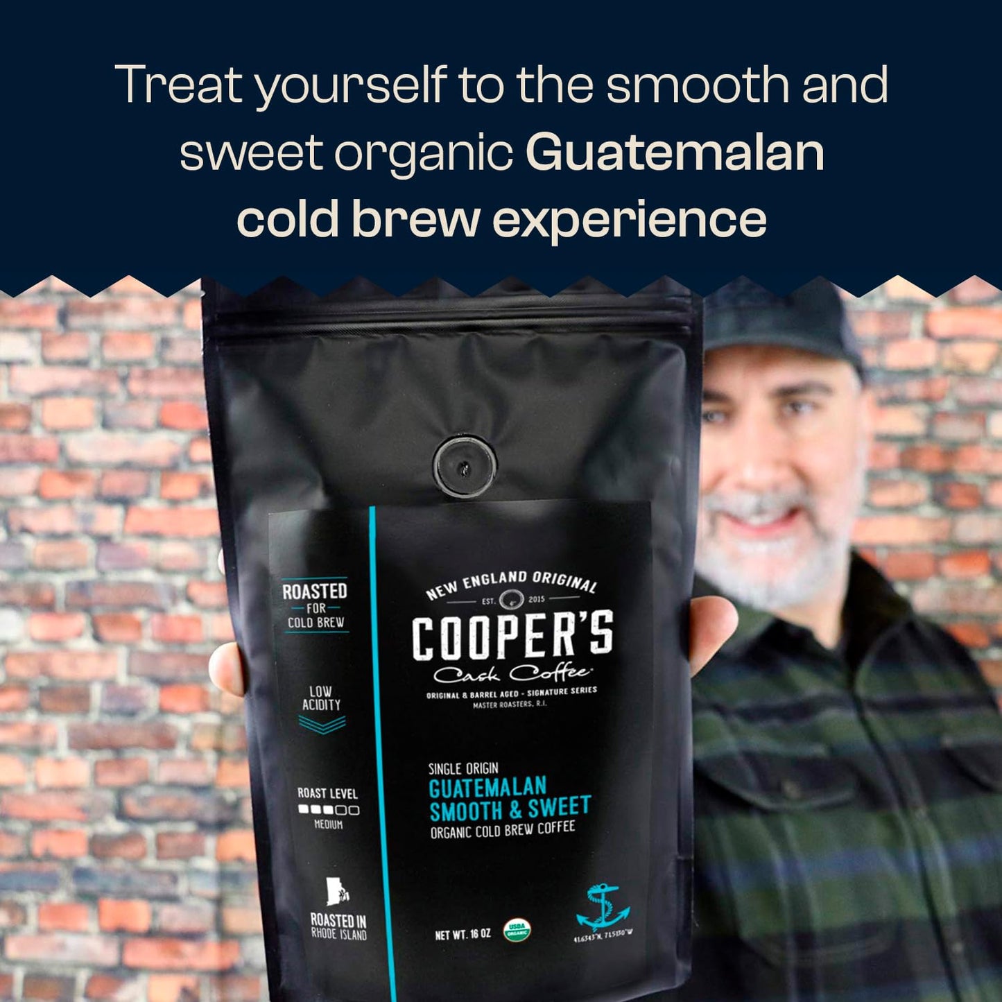 Guatemala Organic Cold Brew Coffee, Single Origin, Gourmet Beans, Tasting Notes of Milk Chocolate, Creamy Caramel &amp; A Hint of Orange, Medium Roast Coarse Ground Beans, 16 oz Coffee Bag
