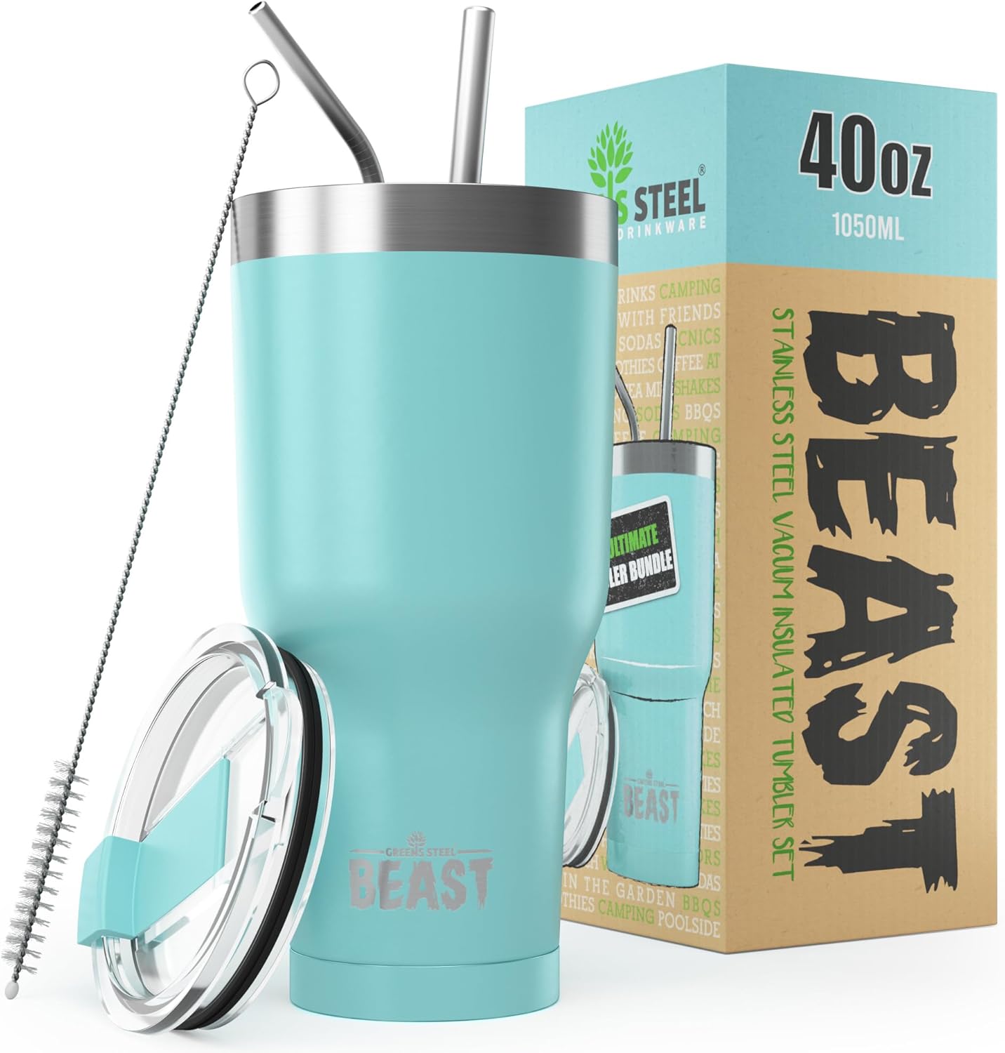 Beast 40 oz Tumbler Stainless Steel Vacuum Insulated Coffee Ice Cup Double Wall Travel Flask (Aquama
