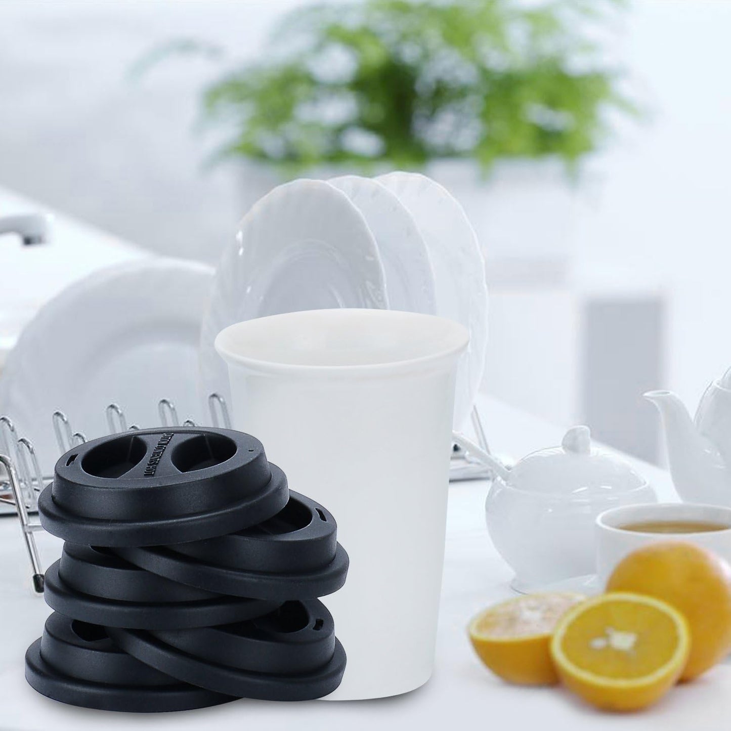 Coffee Mug Lids(3.15"Inner Diameter,3.43"Outer Diameter), KSENDALO Thicker Eco Reusable Silicone Travel Mug Lids, Silicone Cup Cover Set,Black(5pcs)
