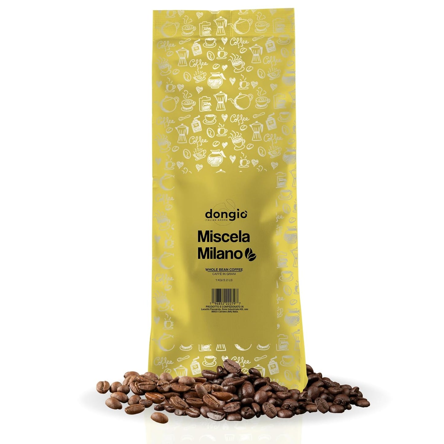 Dongio Caffe Milano Blend Whole Bean Coffee, Light Espresso Roast, 2.2 lb Bag, Roasted in Italy, Premium Italian Coffee Beans with Caramel &amp; Dried Fruit Notes