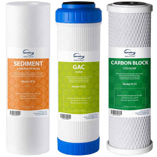 iSpring F3 NSF Certified 6-Month Prefilter Replacement Water Filter Cartridge Pack Set for Standard Reverse Osmosis RO