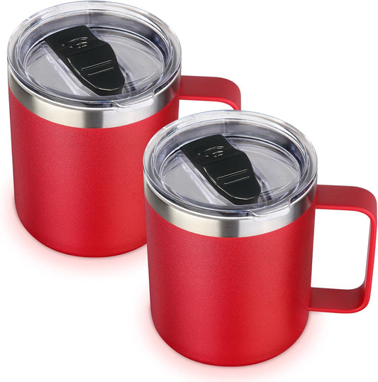 Volhoply 14oz Insulated Stainless Steel Coffee Mug with Lid Bulk 2 Pack,Double Wall Vacuum Travel Coffee Cup with