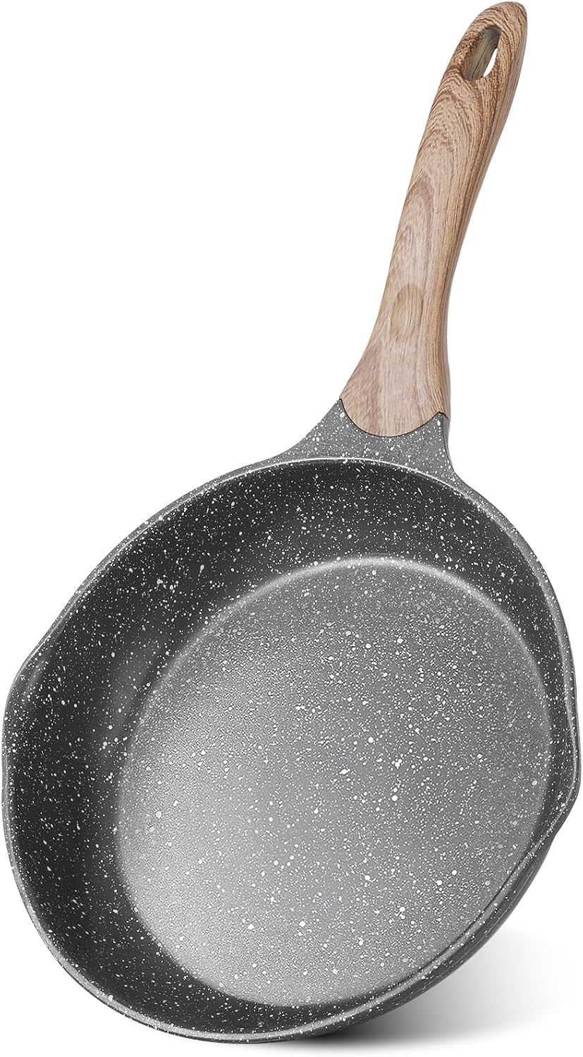 JEETEE 10 Inch Nonstick Frying Pan, Stone Coating Cookware, Nonstick Omelette Pan with Heat-Resistant Handle, Induction Skillet for Eggs (Grey)