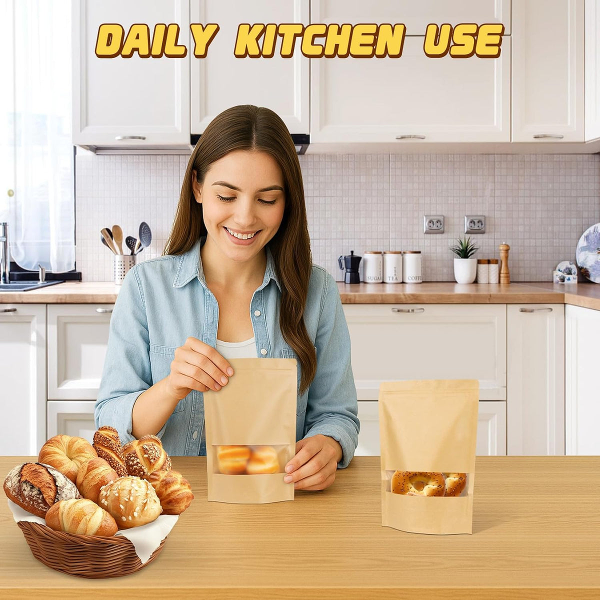 JETMORE 50 Pack Resealable Bags, Stand Up Pouches with Window, 3.5x5.5in