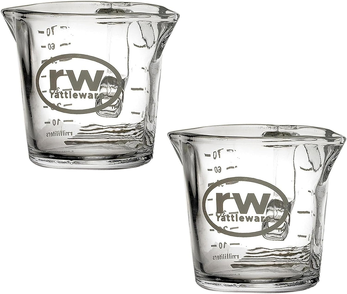 Rattleware 3 Oz Double Spout Espresso Shot Glass Pitcher 2 Pack Barista Cup | Double-spout measuring for espresso prep