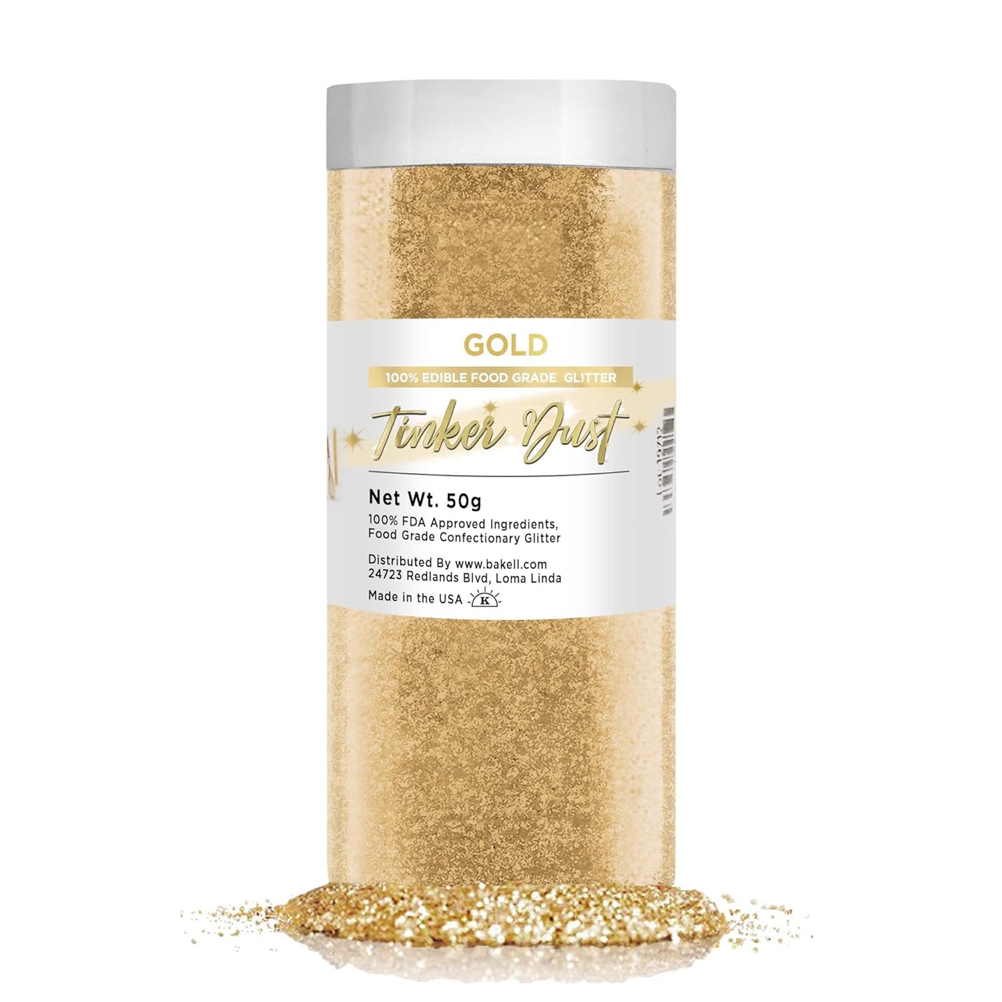 BAKELL Gold Edible Glitter, 50 Grams | TINKER DUST Edible Glitter | KOSHER Certified | 100% Edible G