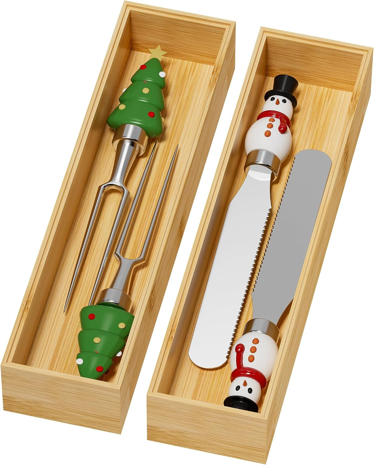 Lixple Bamboo Kitchen Drawer Organizer, 2 Pack, 12" x 3" x 2"