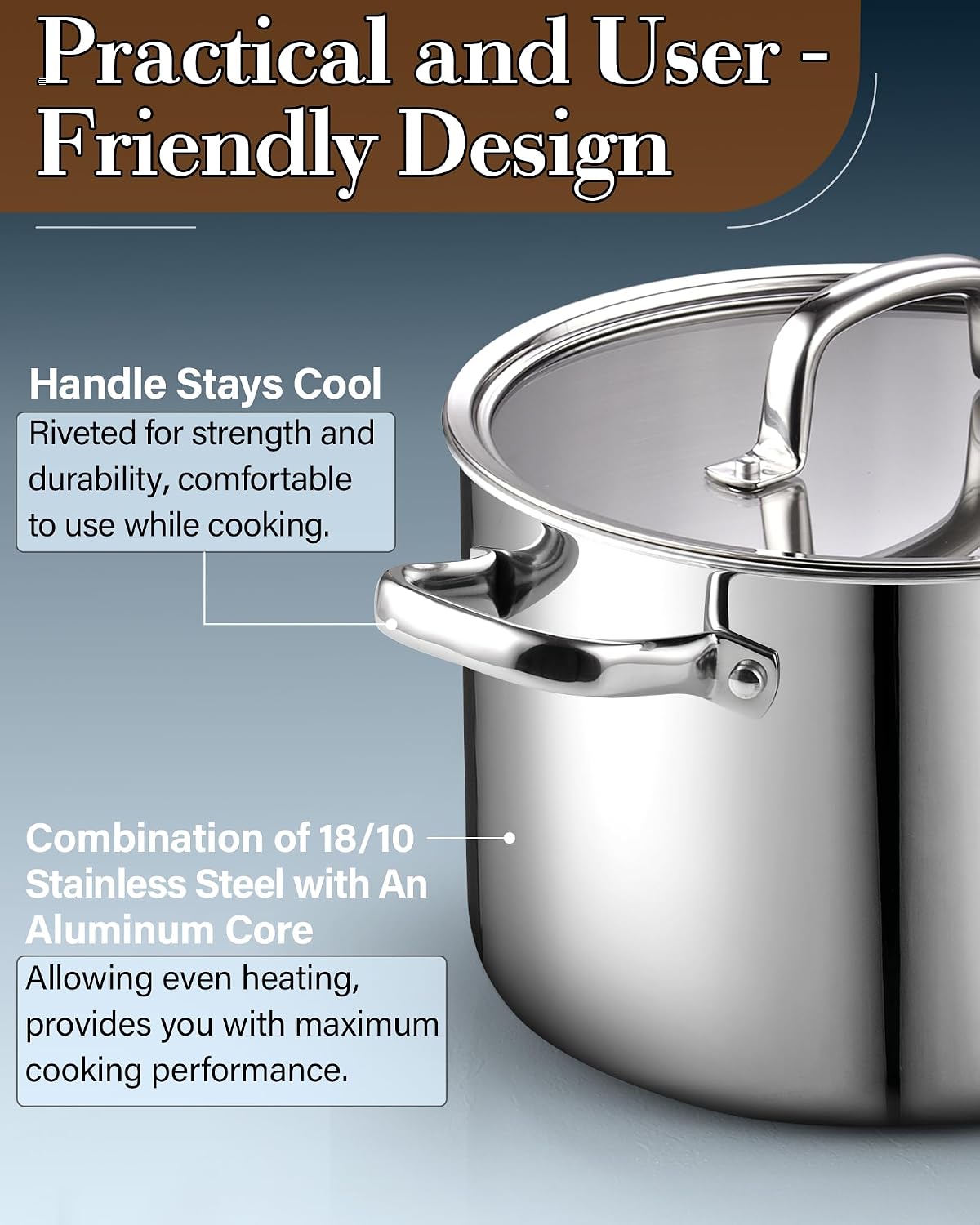 Cook N Home 7-Piece Tri-Ply Clad Stainless Steel Cookware Pots & Pans Set | Fully Clad Stockpot & Saucepan with Lids, Fr