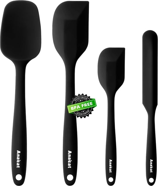 Anaeat 4 Piece Silicone Spatula Set - Seamless One-Pieces Design - Non Stick Rubber Spatulas Kitchen Scraper for Baking, Cooking, Scraping &amp; Mixing, Heat Resistant &amp; BPA Free &amp; Dishwasher Safe (Black)