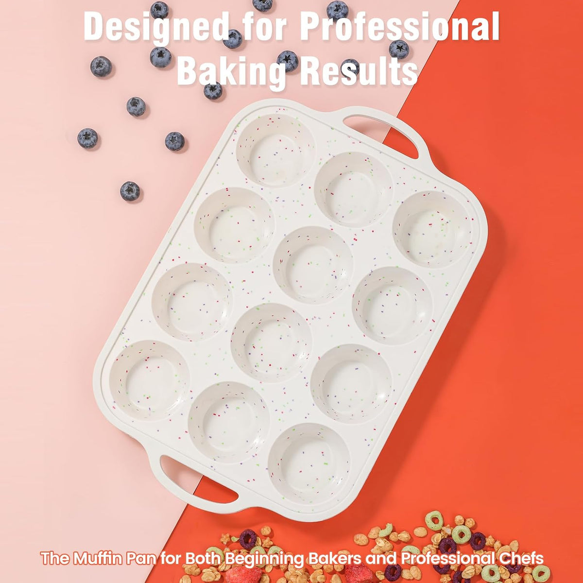 Silicone Muffin Pan with Metal Reinforced Frame - 12 Cups Muffin Pan With 24 Cups for Homemade Muffins