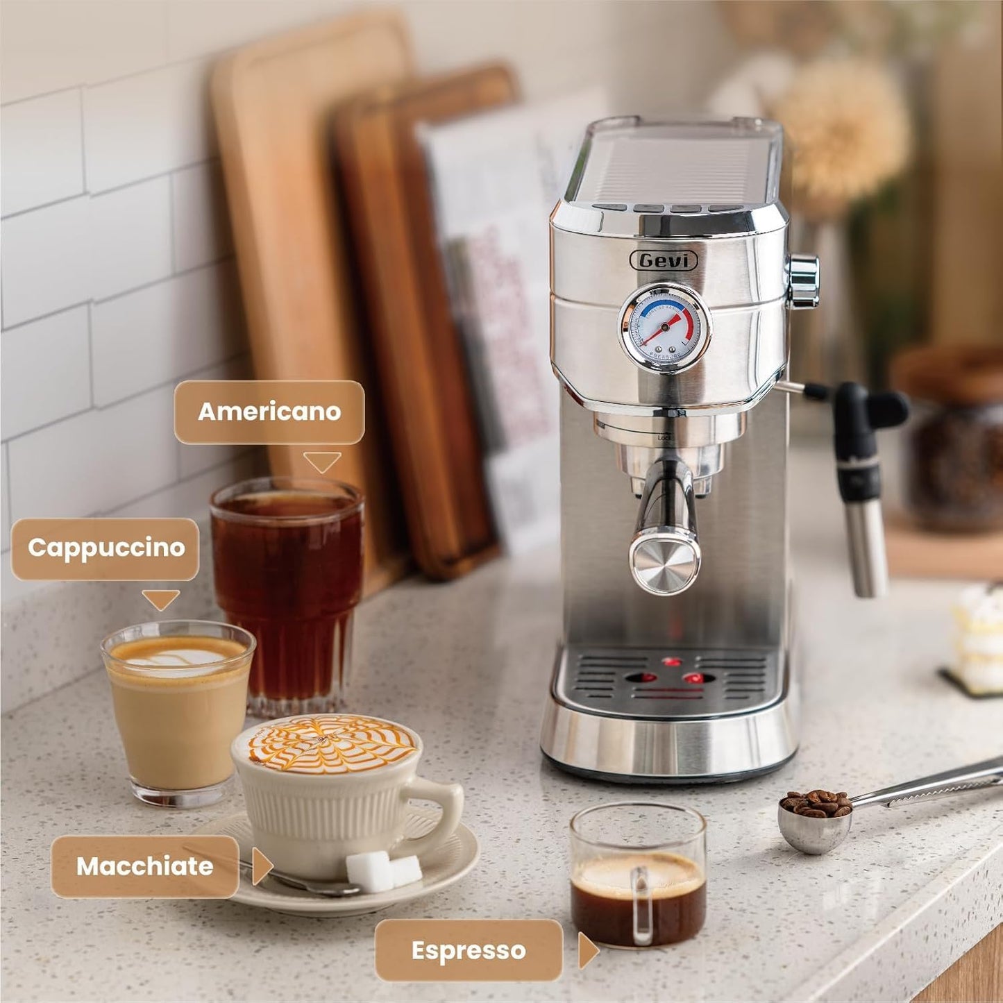 Gevi Espresso Expresso Machine 20 Bar with Auto Milk Frother, Professional Espresso Maker with Steam Wand, Compact Stainless Steel Cappuccino & Latte Machine, Gift for Coffee Lover, Home Baristas