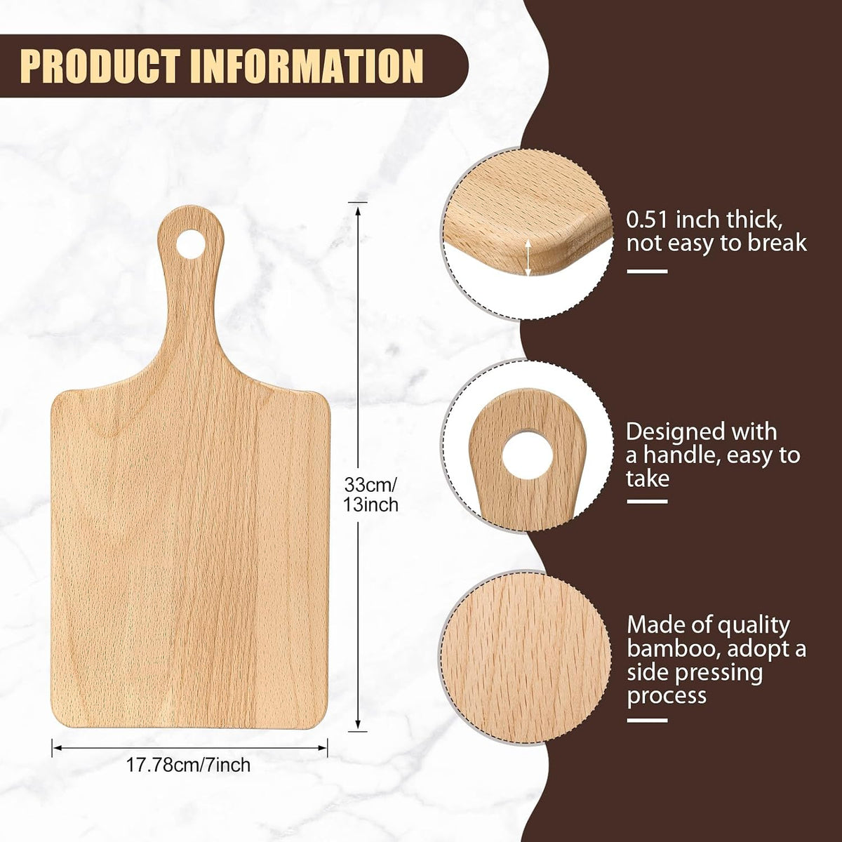 Lounsweer 6 Pcs Wood Cutting Boards Bulk, 13 Inch for Chopping Serving | Thicken Boards with Handle for Cutting Charcuterie Serving, Laser Engraving Material, Wedding Housewarming Gift
