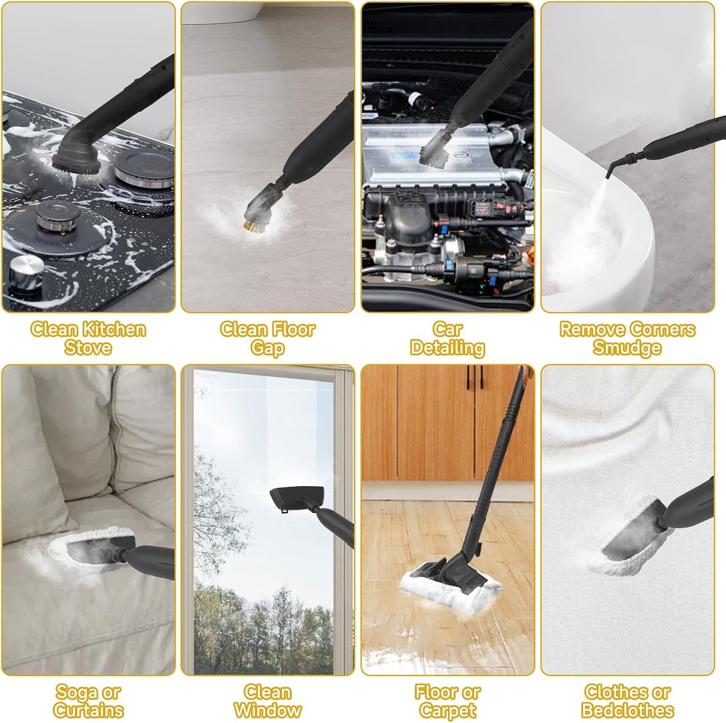 Steam Cleaner,Multipurpose Neat Canister Steamer with 27 Accessories, 5 Mins Heating with 1.5L Tank,Rolling Cleaning Machine for Carpet, Floors,Windows,Mirrors,Glass and Cars (White3)