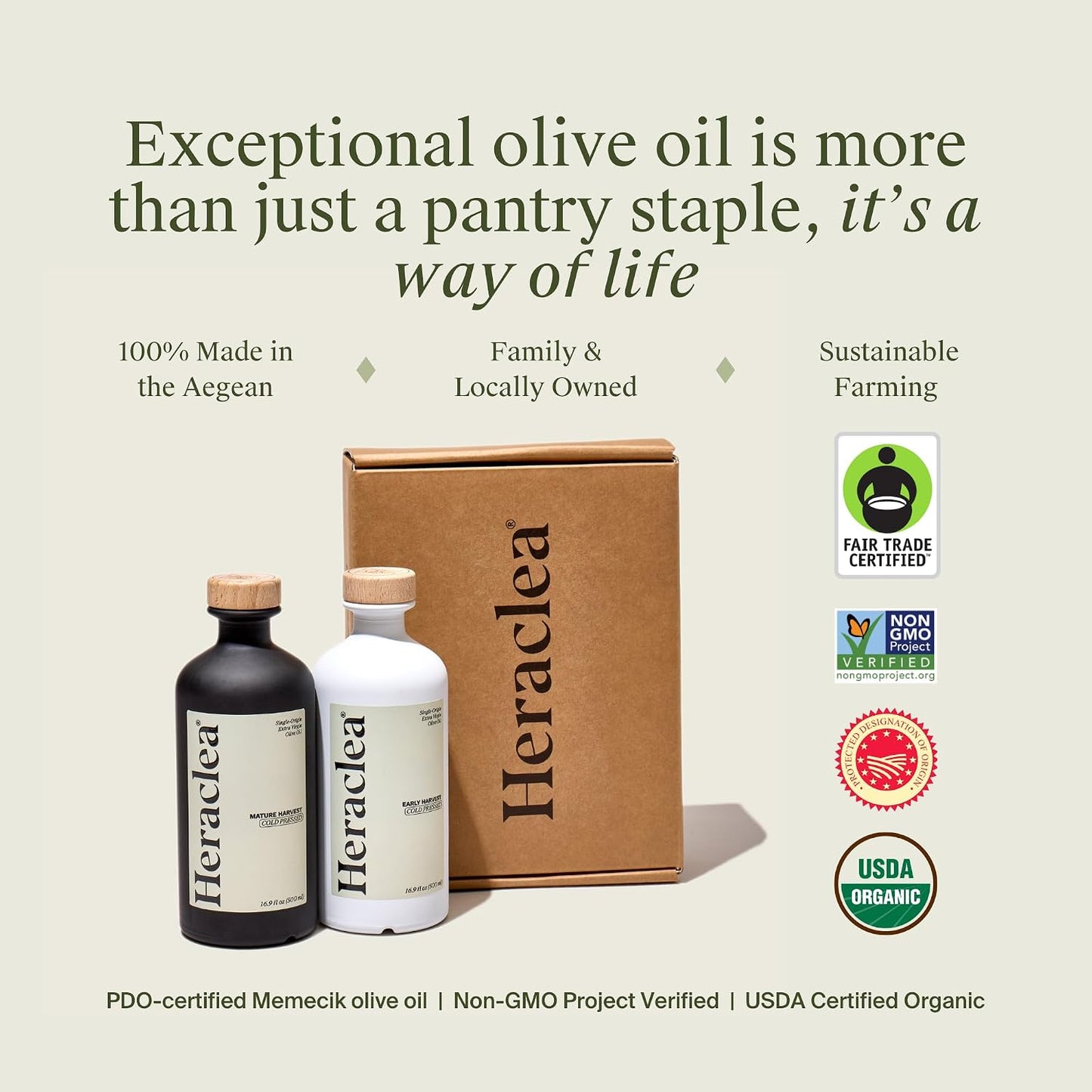 Heraclea - The Pairing - Organic Extra Virgin Olive Oil - Cold Pressed - Organic Olive Oil - Cold Pressed EVOO - Polyphenol Rich EVOO - 16.9 oz Bottles | Cold Pressed - Organic EVOO - Polyphenol Rich EVOO - Family Farmer Grown &amp; Produced in Turkey - 1