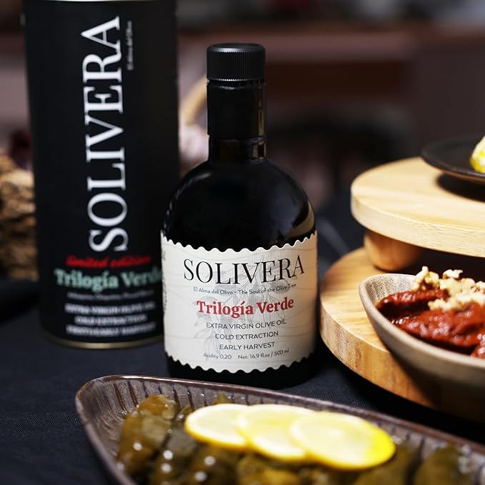 Solivera Trilogía Verde Extra Virgin Olive Oil Cold Pressed, 350+ High Polyphenols, Triple-Varietal Blend, Bright & Herbaceous, Single-Origin Organic Olive Oil, Hand Picked Early Harvest - 16.8 fl. oz. (Trilogía Verde)