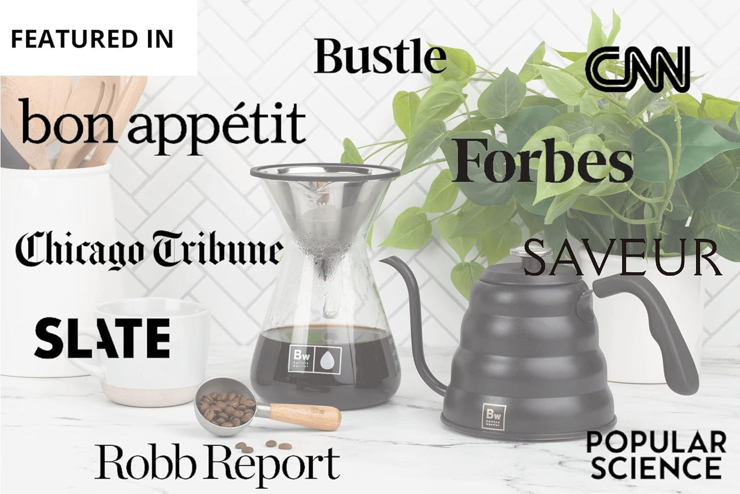 Barista Warrior Pour Over Coffee Maker Set – Pour Over Kit Includes Large Glass Carafe, Reusable Dripper Filter, and Coffee Scoop – 8 Cup Drip Brewer (34oz | 1000ml)