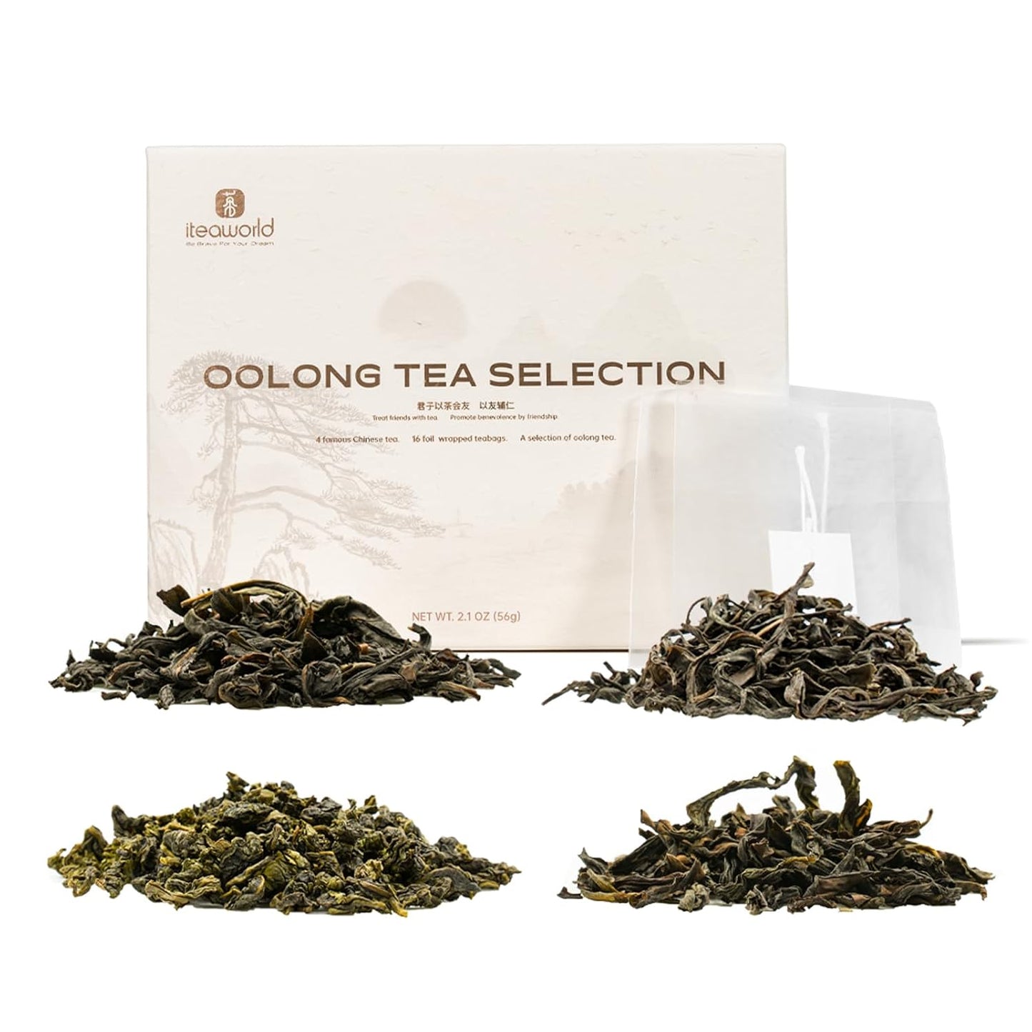 iTeaworld 4 Flavors Oolong Loose Leaf Tea Sampler, Up to 112 Cups(2.1oz) | Up to 110 Cups|Dahongpao,Fenghuang Dancong ect.|High to Low Caffeine|20 Individually Wrapped Packs|Tea Variety Gift Set