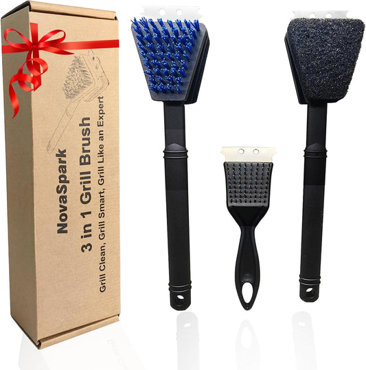 Nylon Grill Brush No Wire Bristle Barbecue Brush Grill Cleaning Kit Safe Grill Scraper Brush for Outdoor Grill Cleaner with