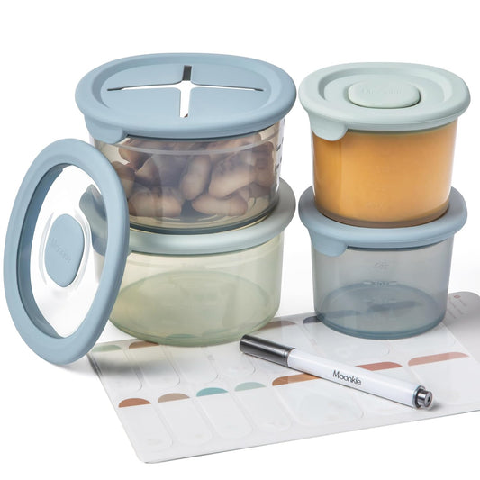 Moonkie Silicone Baby Food Containers | 8oz/4 oz Baby Food Storage Jars with Airtight Lids and A Snack Cup Lid |