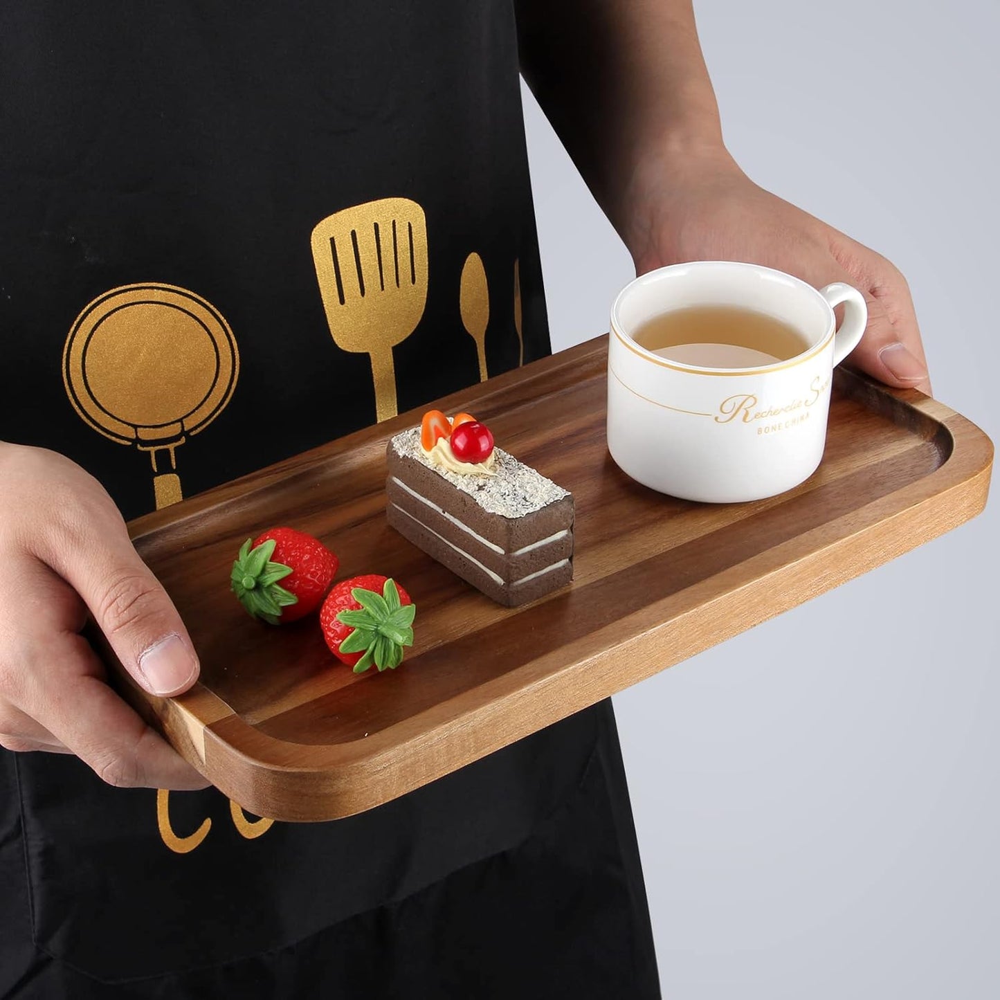 2 Pcs Rectangular Wooden Platters for Food Party Decorative Small Serving Tray Long Charcuterie Board Acacia Wood Trays Home Decor Cheese Board Rectangle Cake Dessert Plates Snack Appetizer Platter