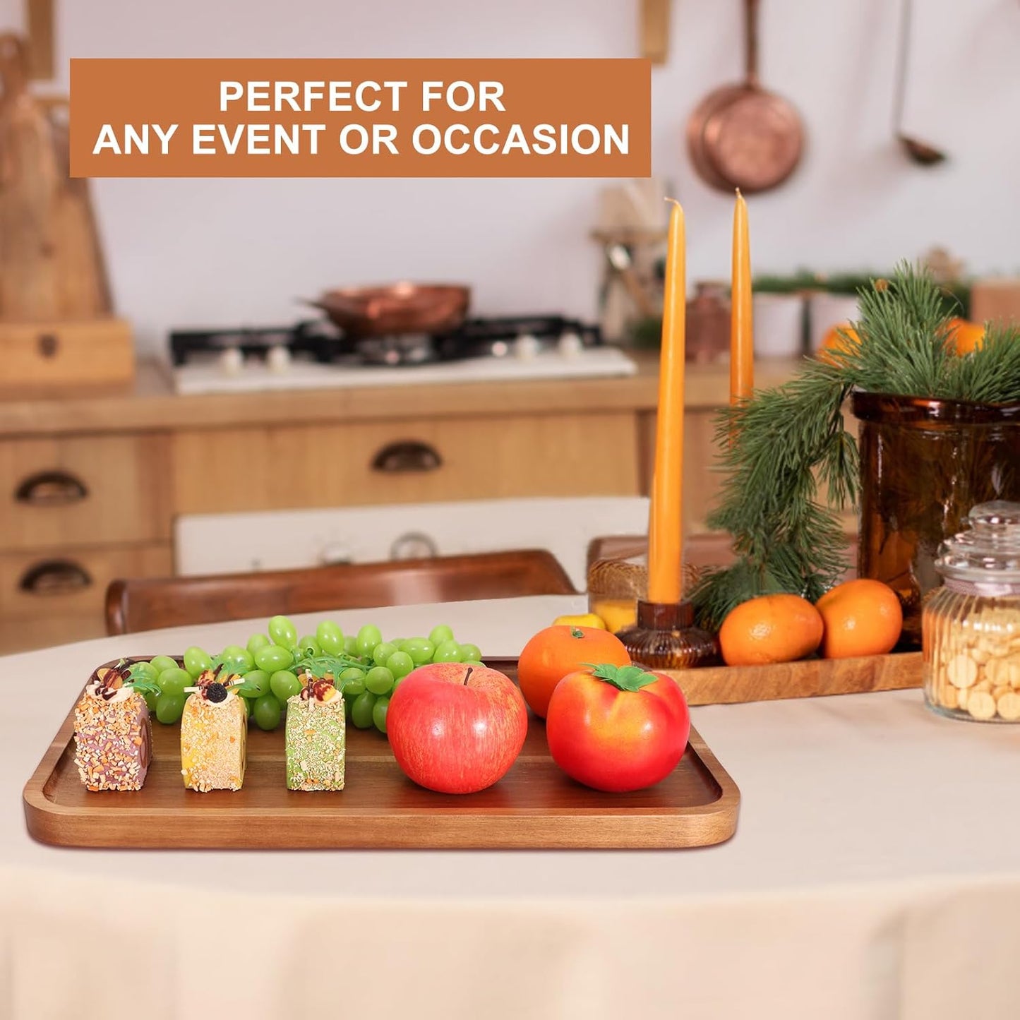 16" x 10" Rectangle Serving Trays Wooden Charcuterie Boards Rectangular Large Serving Platters for Cookie, Snack, Appetizer, Dessert, Party Food Dish Acacia Wood Kitchen Platter Tray Cheese Board