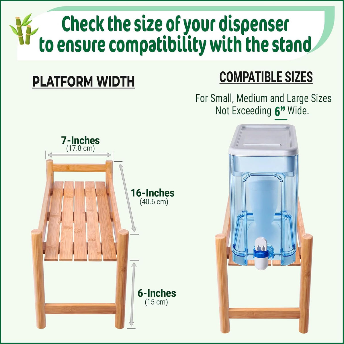 ZPirates Bamboo Water Dispenser Stand, 16 x 7 x 6 in, Anti-Slip