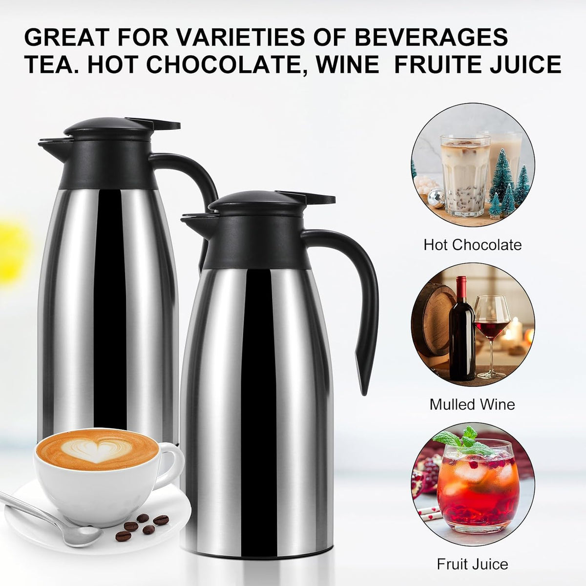 70 oz Thermal Coffee Carafe, Updated Insulated Stainless Steel Coffee Carafes for Keeping Hot Coffee &amp; Water Hot Beverage-12Hours, Double Walled Vacuum Coffee Carafe(Pink)