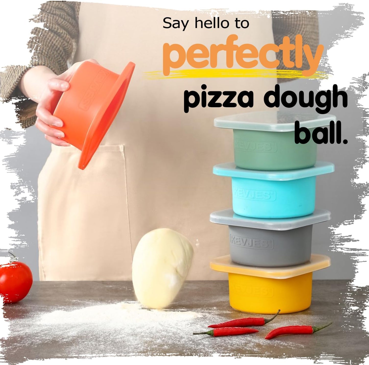 Stackable Silicone Artisan Pizza Dough Proofing Proving Boxes with Air-tight Lids-4pack-500ml Volume for 250g Dough Ball