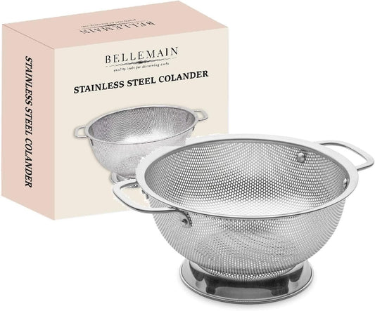 Bellemain 3 Qt Metal Colander with Handle | Pasta, Spaghetti, Berry, Fruit, Vegetable, Kitchen Food Strainer Basket | 18/8