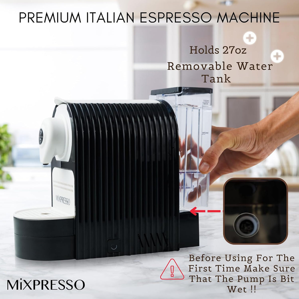 Mixpresso Espresso Machine, Compatible with Nespresso OriginalLine Capsules | 1400W single serve coffee maker with one-touch operation, 19-bar Italian pump and 27oz water tank, blue