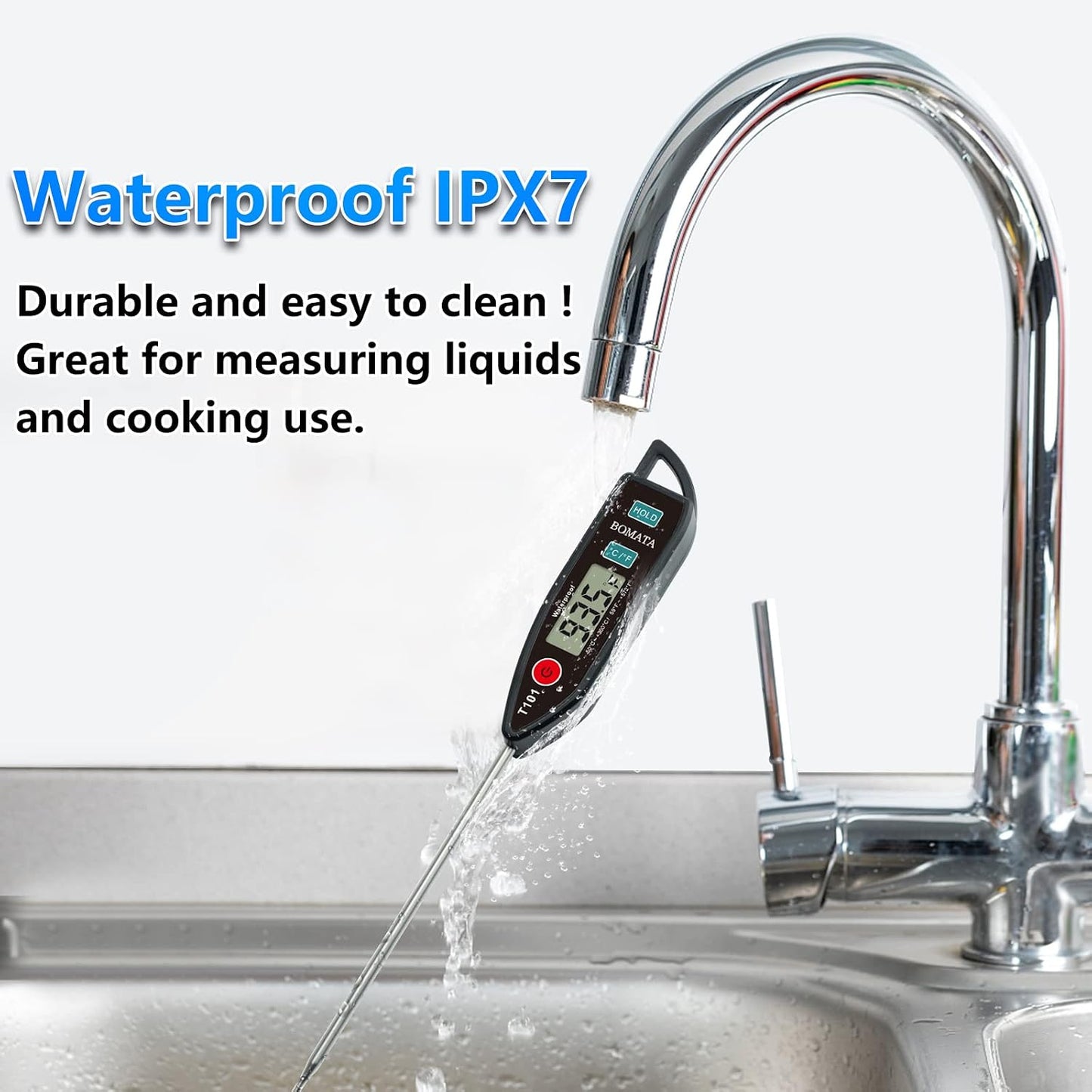 BOMATA 6 Pack Waterproof IPX7 Meat Thermometer, Food Thermometer | Instant Read, Long Probe for Water, Liquid, Kitchen Cooking, Grill,BBQ ! T101 X 6 Pcs (Black &amp; Red &amp; White)…