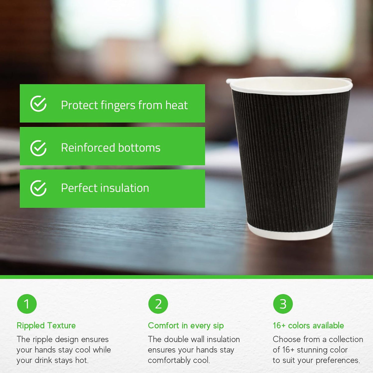 Restaurantware Coffee Cups 500 Pack of 12 oz Ripple Wall Insulated Coffee Cups Non-Slip Design Disposable Hot Beverage Drinkware For Cafe