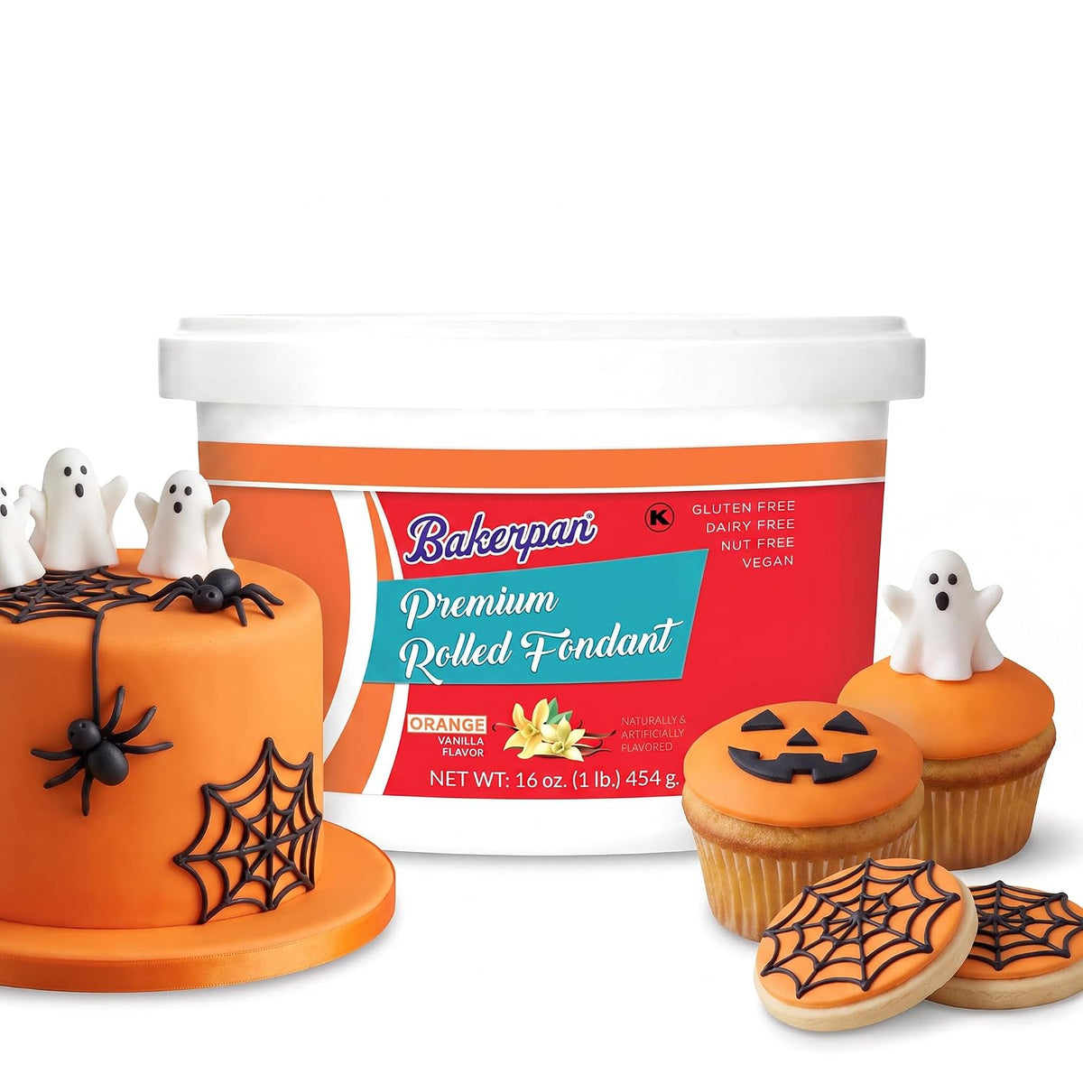 Bakerpan Premium Rolled Orange Fondant For Cake Decorating - 1 Pound